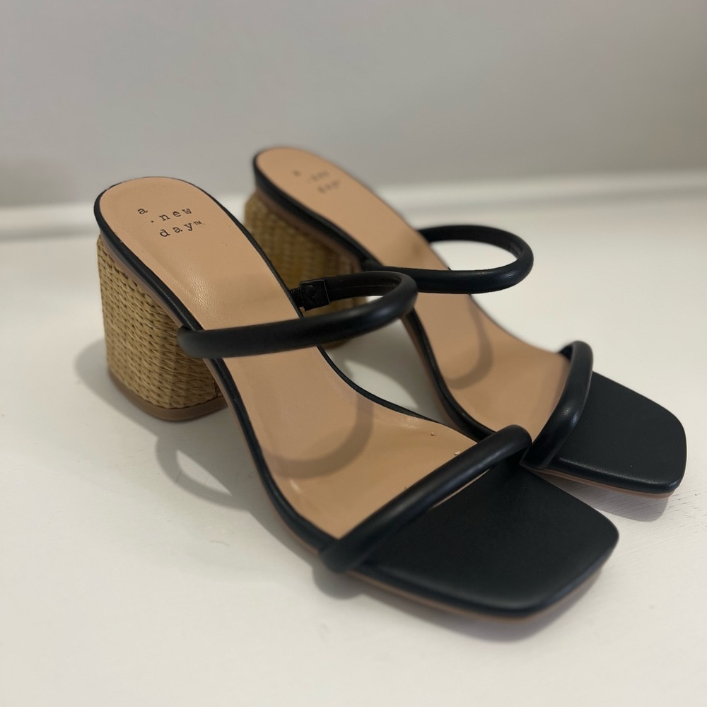 A New Day Black and Tan Block Heel Sandals